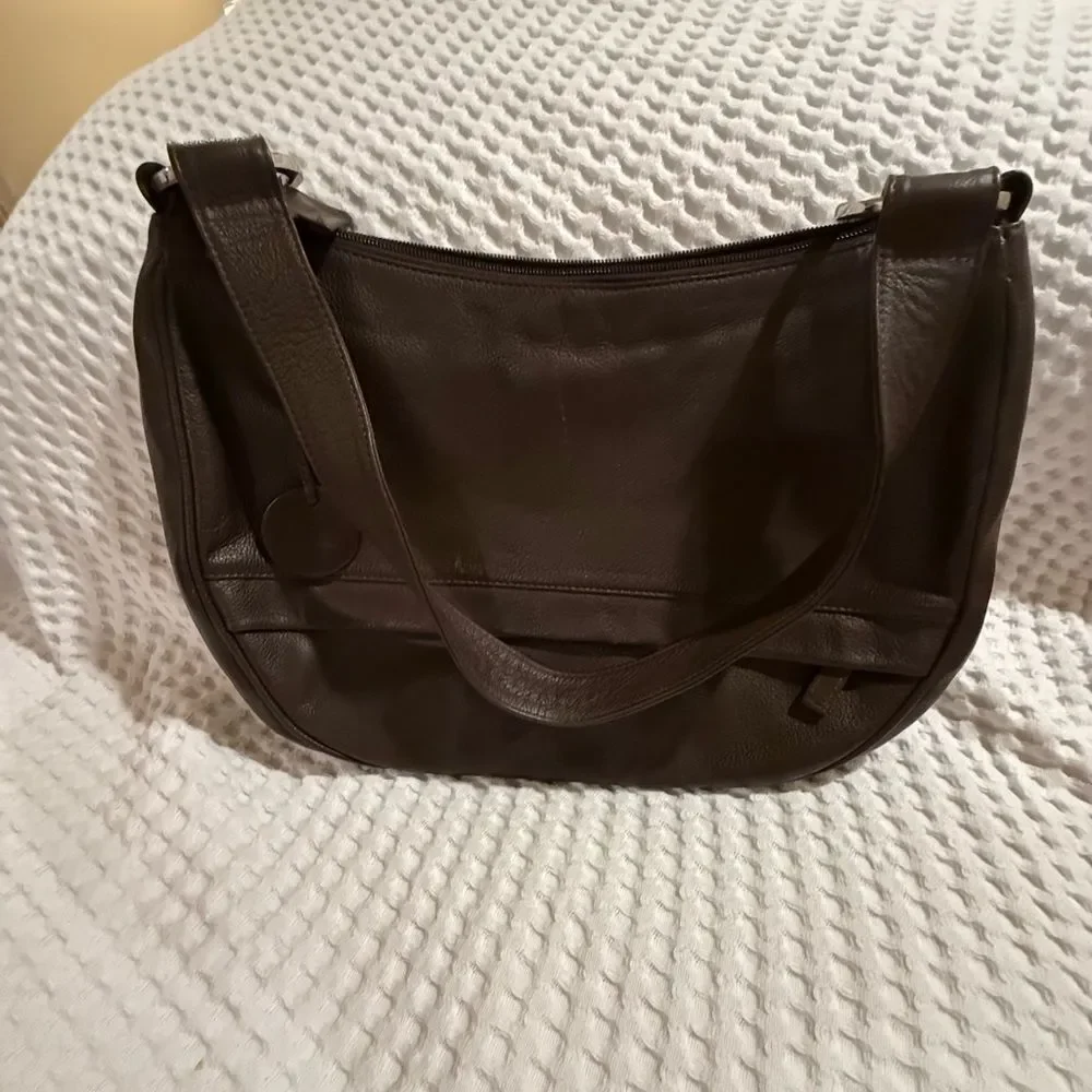 Hampton Potter Genuine Cowhide Brown Leather Shoulder Bag concealed compartment